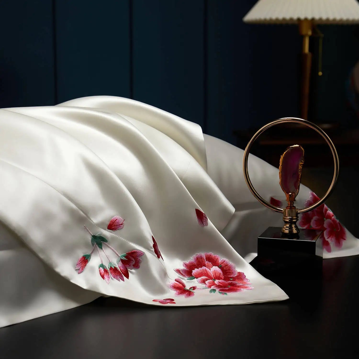 Silken Blossom Embroidered Pillowcase - CozifyDecor