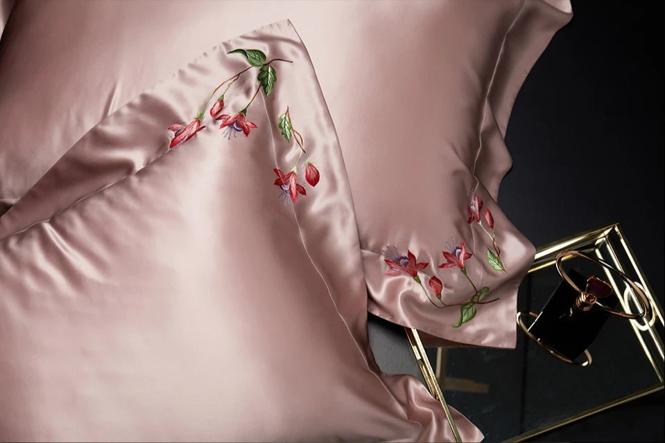 Silken Blossom Embroidered Pillowcase - CozifyDecor