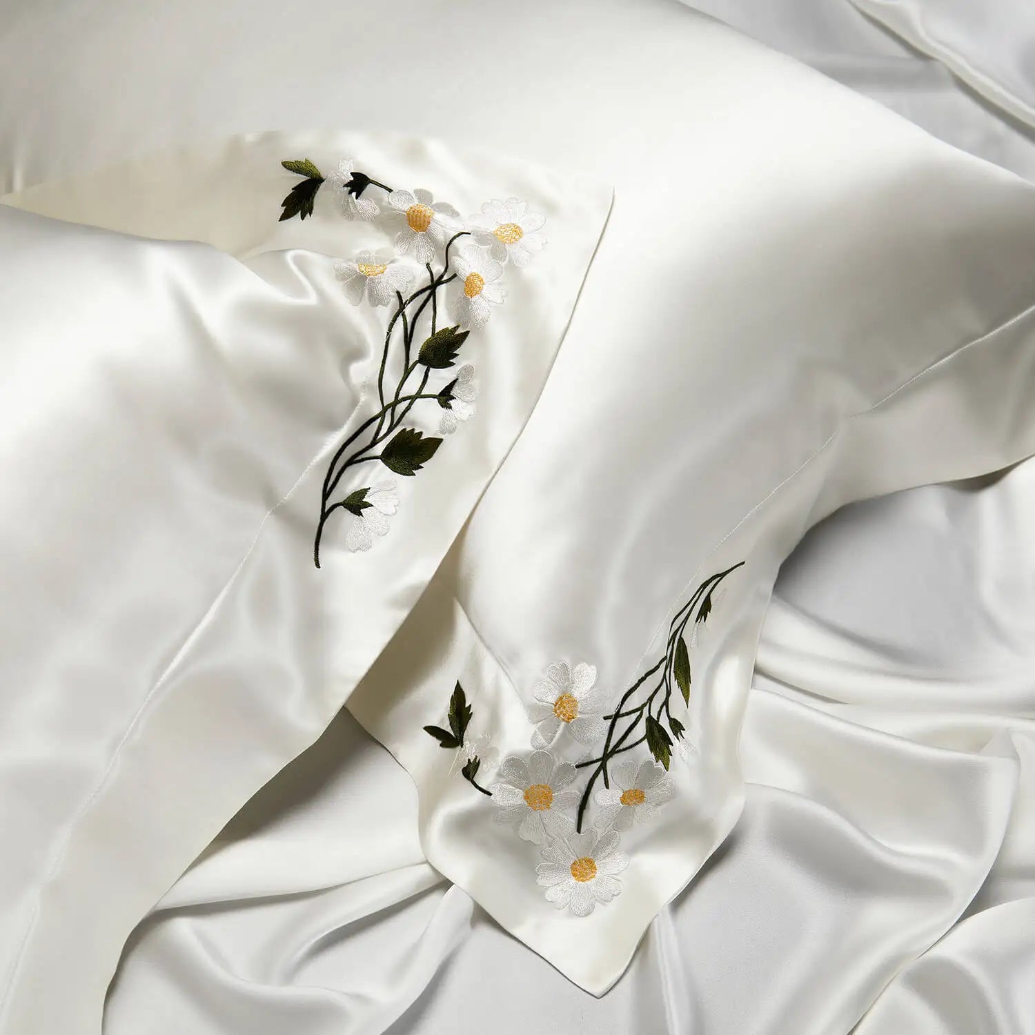 Silken Blossom Embroidered Pillowcase - CozifyDecor