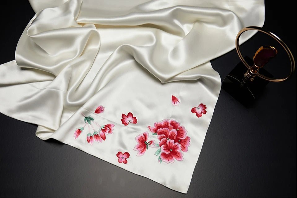 Silken Blossom Embroidered Pillowcase - CozifyDecor